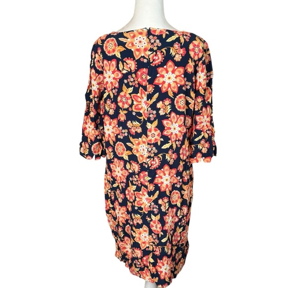 J Jill Floral Shift Dress Size 16 Navy Blue Orange Colorful Flower Cottagecore - Picture 4 of 10